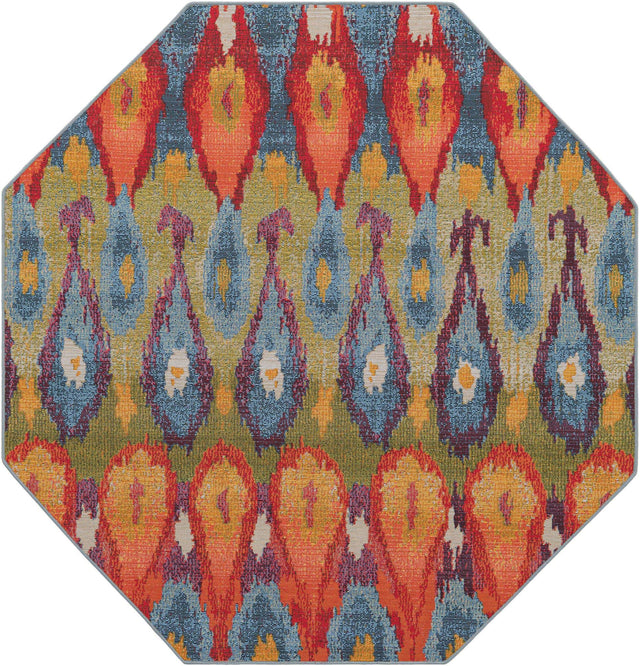 Multicolor 5' 3 x 5' 3 Outdoor Modern Octagon Area Rug Weather Resistant for Patio, Deck, Terrace, Balcony, Porch 100% Polypropylene Modern Outside Carpet for Sale at Rug Engine