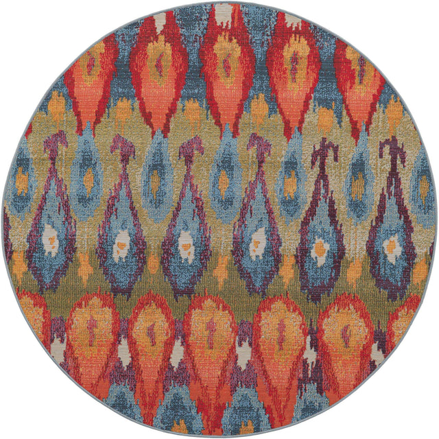 Multicolor 5' 1 x 5' 1 Outdoor Modern Round Area Rug Weather Resistant for Patio, Deck, Terrace, Balcony, Porch 100% Polypropylene Modern Outside Carpet for Sale at Rug Engine