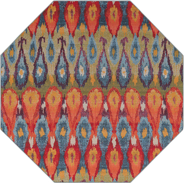 Multicolor 7' 1 x 7' 1 Outdoor Modern Octagon Area Rug Weather Resistant for Patio, Deck, Terrace, Balcony, Porch 100% Polypropylene Modern Outside Carpet for Sale at Rug Engine