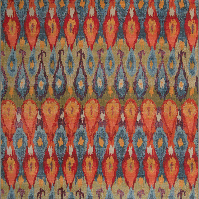 Multicolor 7' 10 x 7' 10 Outdoor Modern Square Area Rug Weather Resistant for Patio, Deck, Terrace, Balcony, Porch 100% Polypropylene Modern Outside Carpet for Sale at Rug Engine