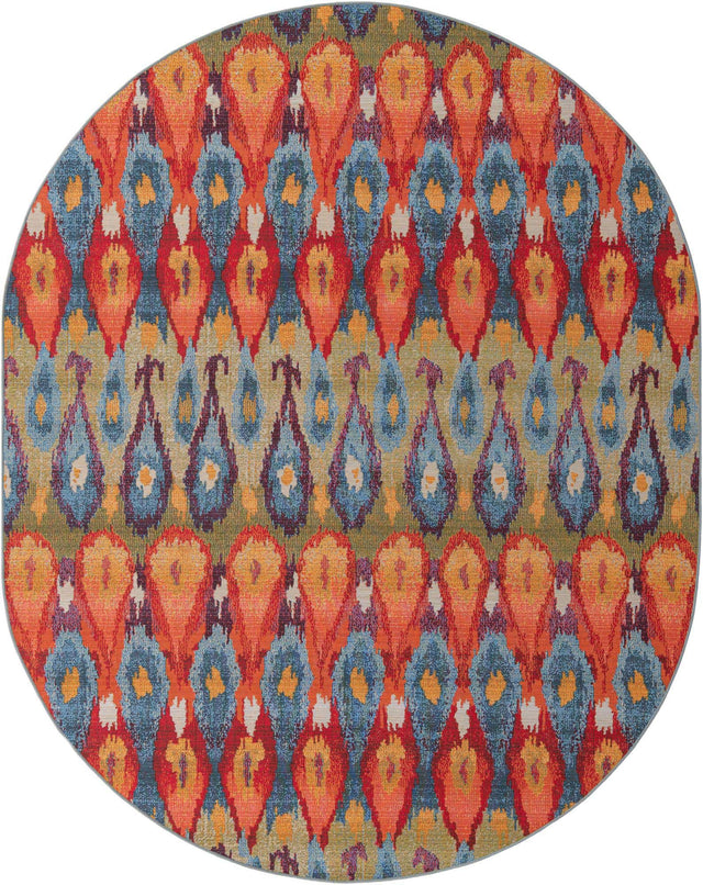 Multicolor 7' 10 x 10' Outdoor Modern Oval Area Rug Weather Resistant for Patio, Deck, Terrace, Balcony, Porch 100% Polypropylene Modern Outside Carpet for Sale at Rug Engine