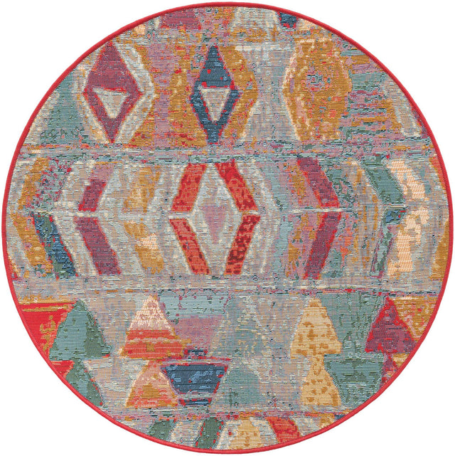 Multicolor 3' 1 x 3' 1 Outdoor Modern Round Area Rug Weather Resistant for Patio, Deck, Terrace, Balcony, Porch 100% Polypropylene Modern Outside Carpet for Sale at Rug Engine