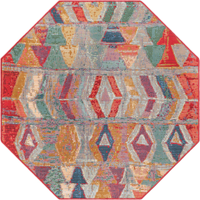 Multicolor 4' 1 x 4' 1 Outdoor Modern Octagon Area Rug Weather Resistant for Patio, Deck, Terrace, Balcony, Porch 100% Polypropylene Modern Outside Carpet for Sale at Rug Engine