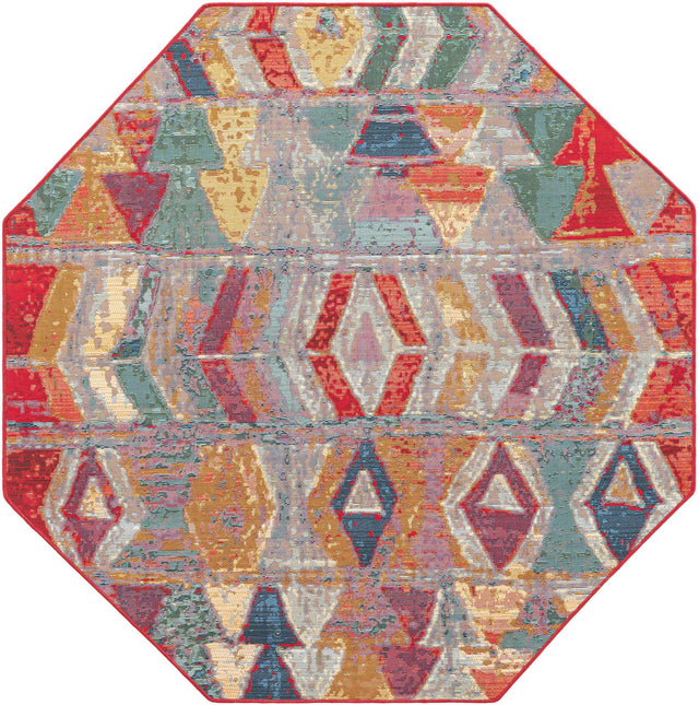 Multicolor 5' 3 x 5' 3 Outdoor Modern Octagon Area Rug Weather Resistant for Patio, Deck, Terrace, Balcony, Porch 100% Polypropylene Modern Outside Carpet for Sale at Rug Engine