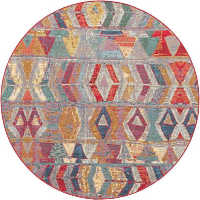 Multicolor 6' 1 x 6' 1 Outdoor Modern Round Area Rug Weather Resistant for Patio, Deck, Terrace, Balcony, Porch 100% Polypropylene Modern Outside Carpet for Sale at Rug Engine