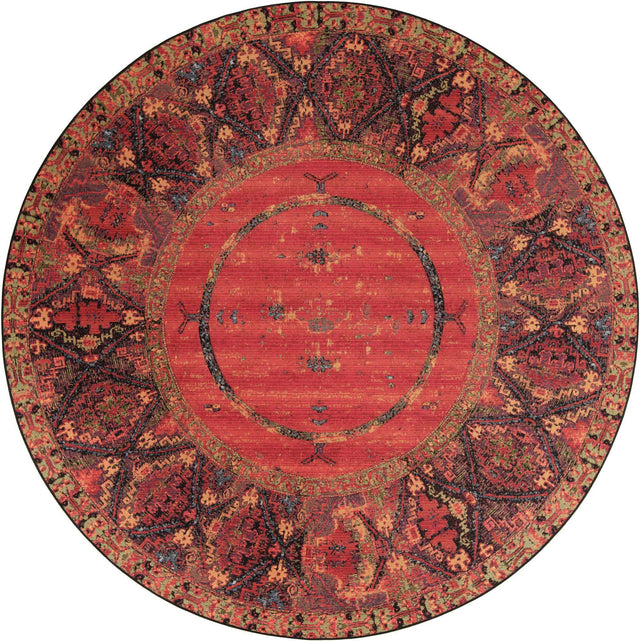 Multicolor 10' x 10' Outdoor Tribal Round Area Rug Weather Resistant for Patio, Deck, Terrace, Balcony, Porch Traditional Design Water Safe Outside Carpet for Sale at Rug Engine