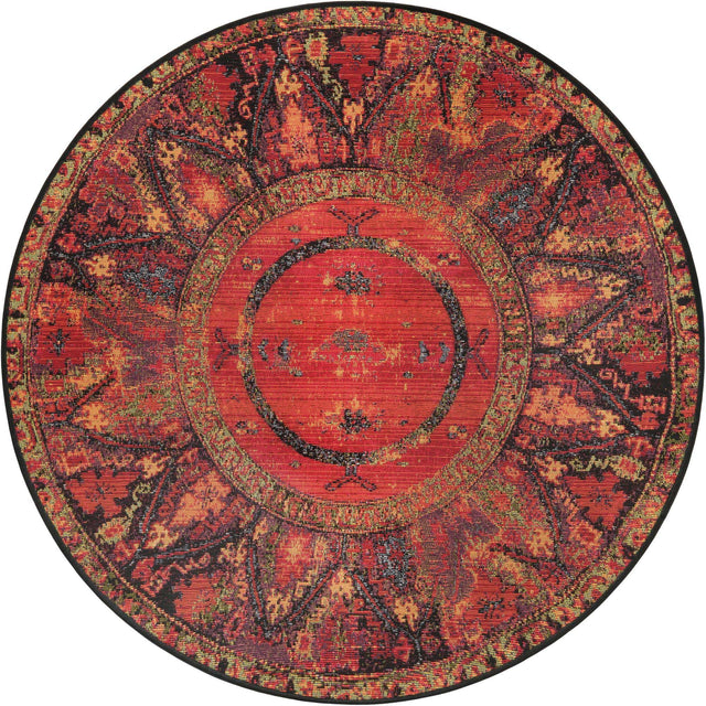 Multicolor 4' 1 x 4' 1 Outdoor Tribal Round Area Rug Weather Resistant for Patio, Deck, Terrace, Balcony, Porch Traditional Design Water Safe Outside Carpet for Sale at Rug Engine