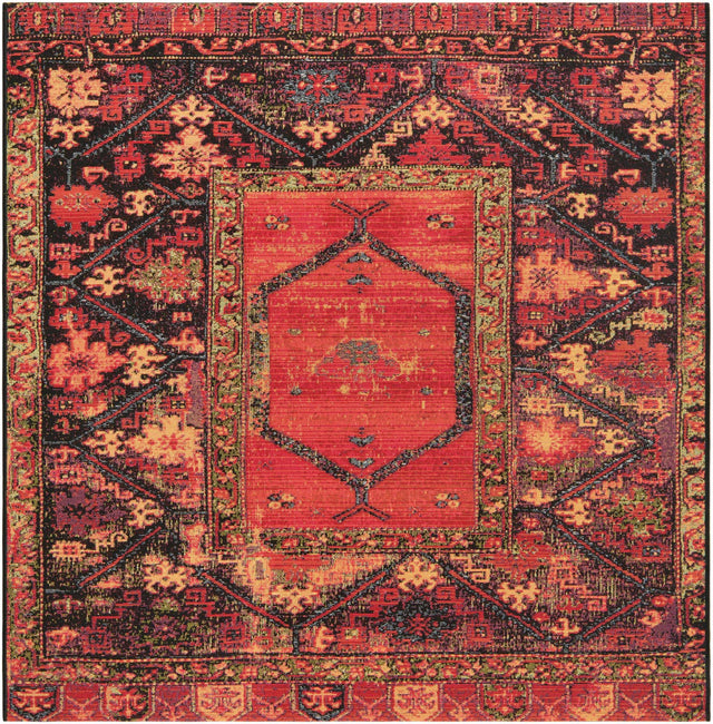 Multicolor 5' 3 x 5' 3 Outdoor Tribal Square Area Rug Weather Resistant for Patio, Deck, Terrace, Balcony, Porch Traditional Design Water Safe Outside Carpet for Sale at Rug Engine