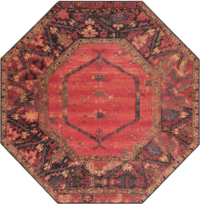 Multicolor 7' 10 x 7' 10 Outdoor Tribal Octagon Area Rug Weather Resistant for Patio, Deck, Terrace, Balcony, Porch Traditional Design Water Safe Outside Carpet for Sale at Rug Engine