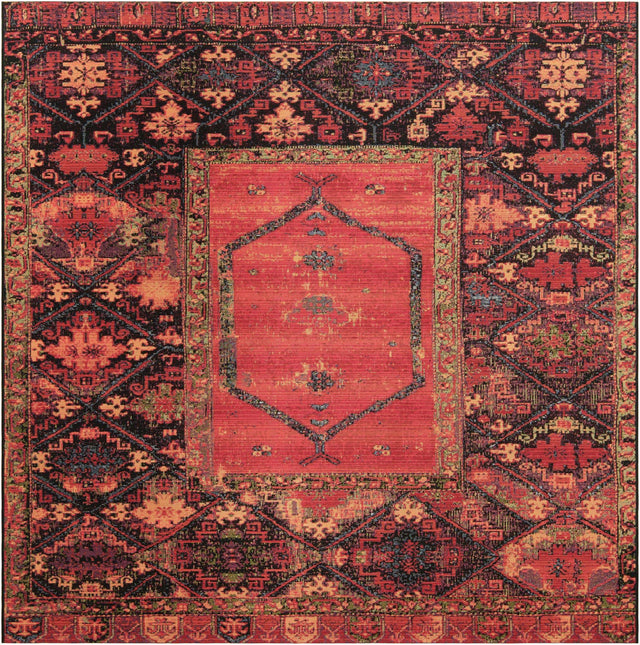 Multicolor 7' 10 x 7' 10 Outdoor Tribal Square Area Rug Weather Resistant for Patio, Deck, Terrace, Balcony, Porch Traditional Design Water Safe Outside Carpet for Sale at Rug Engine