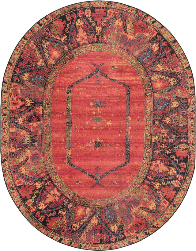 Multicolor 7' 10 x 10' Outdoor Tribal Oval Area Rug Weather Resistant for Patio, Deck, Terrace, Balcony, Porch Traditional Design Water Safe Outside Carpet for Sale at Rug Engine