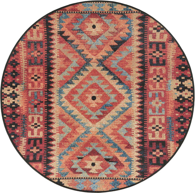 Multicolor 4' 1 x 4' 1 Outdoor Tribal Round Area Rug Weather Resistant for Patio, Deck, Terrace, Balcony, Porch Traditional Design Water Safe Outside Carpet for Sale at Rug Engine