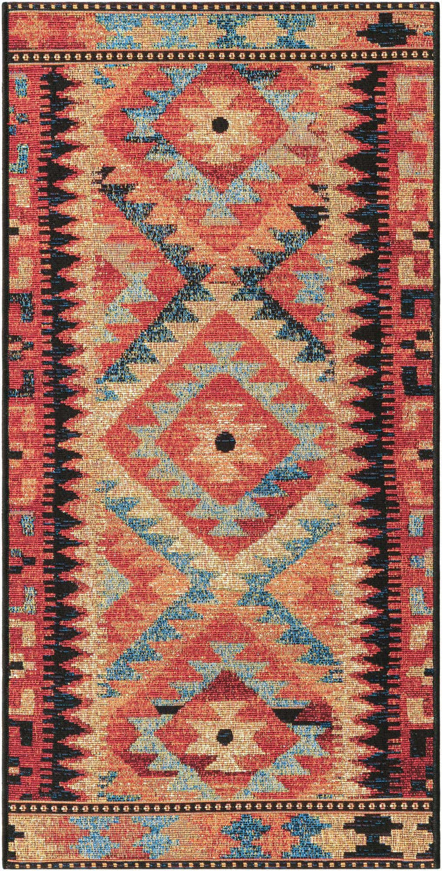 Multicolor 2' x 4' 1 Outdoor Tribal Runner Area Rug Weather Resistant for Patio, Deck, Terrace, Balcony, Porch Traditional Design Water Safe Outside Carpet for Sale at Rug Engine