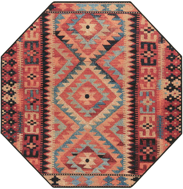Multicolor 5' 3 x 5' 3 Outdoor Tribal Octagon Area Rug Weather Resistant for Patio, Deck, Terrace, Balcony, Porch Traditional Design Water Safe Outside Carpet for Sale at Rug Engine