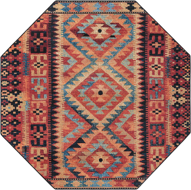 Multicolor 7' 1 x 7' 1 Outdoor Tribal Octagon Area Rug Weather Resistant for Patio, Deck, Terrace, Balcony, Porch Traditional Design Water Safe Outside Carpet for Sale at Rug Engine
