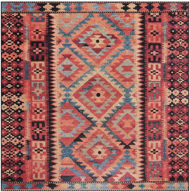 Multicolor 7' 10 x 7' 10 Outdoor Tribal Square Area Rug Weather Resistant for Patio, Deck, Terrace, Balcony, Porch Traditional Design Water Safe Outside Carpet for Sale at Rug Engine