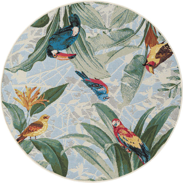 Multicolor 4' 1 x 4' 1 Outdoor Botanical Round Area Rug Weather Resistant for Patio, Deck, Terrace, Balcony, Porch Polypropylene Garden Floral Tropical Carpet for Sale at Rug Engine