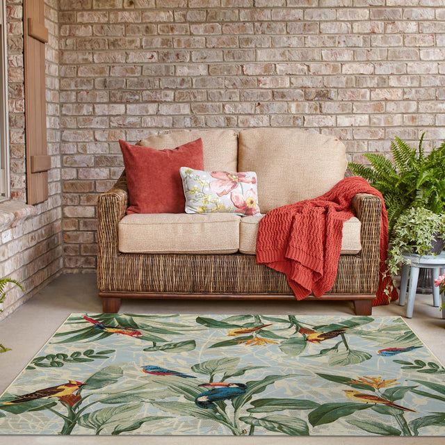 Multicolor 7' 10 x 7' 10 Outdoor Botanical Square Area Rug Weather Resistant for Patio, Deck, Terrace, Balcony, Porch Polypropylene Garden Floral Tropical Carpet for Sale at Rug Engine