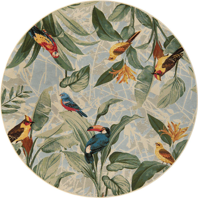 Multicolor 7' 1 x 7' 1 Outdoor Botanical Round Area Rug Weather Resistant for Patio, Deck, Terrace, Balcony, Porch Polypropylene Garden Floral Tropical Carpet for Sale at Rug Engine