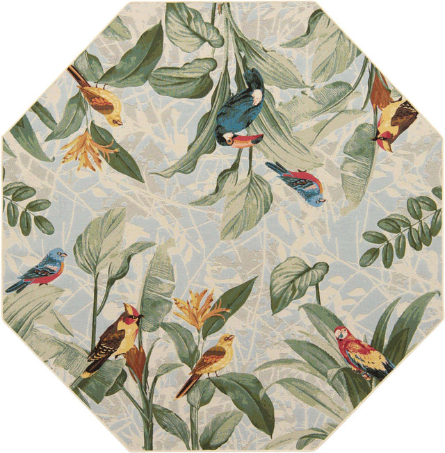 Multicolor 7' 10 x 7' 10 Outdoor Botanical Octagon Area Rug Weather Resistant for Patio, Deck, Terrace, Balcony, Porch Polypropylene Garden Floral Tropical Carpet for Sale at Rug Engine