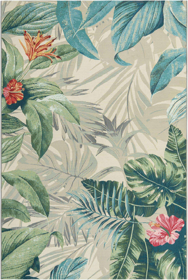 Multicolor 6' 1 x 9' Outdoor Botanical Rectangle Area Rug Weather Resistant for Patio, Deck, Terrace, Balcony, Porch Polypropylene Garden Floral Tropical Carpet for Sale at Rug Engine
