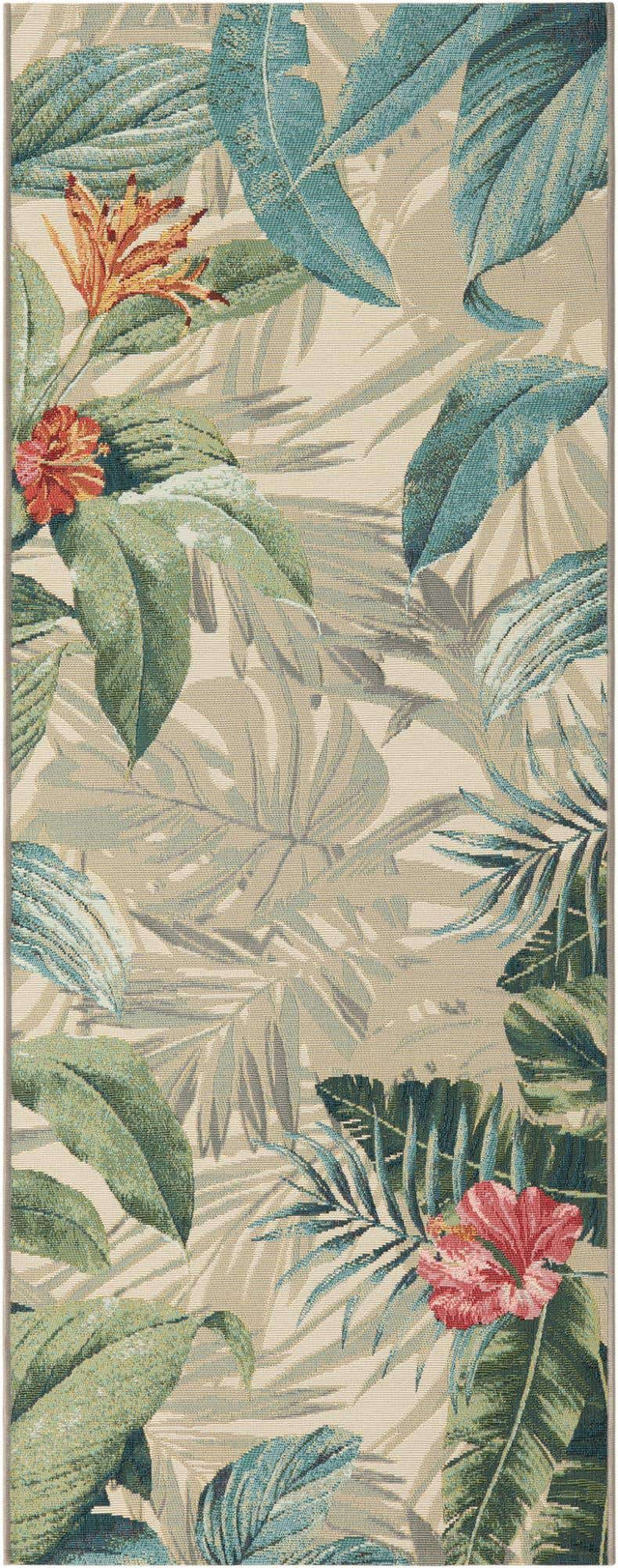 Multicolor 2' 7 x 7' 1 Outdoor Botanical Runner Area Rug Weather Resistant for Patio, Deck, Terrace, Balcony, Porch Polypropylene Garden Floral Tropical Carpet for Sale at Rug Engine