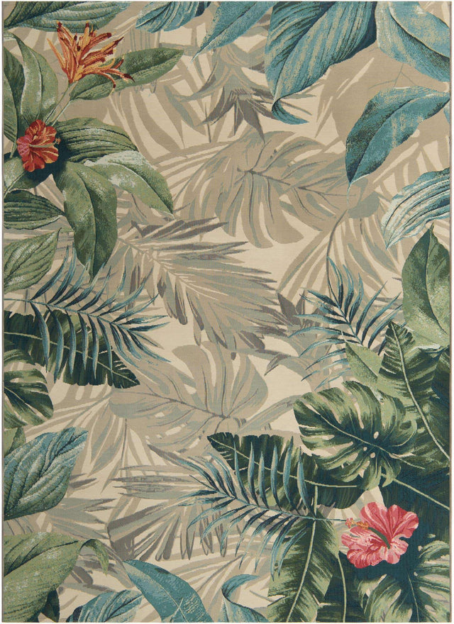 Multicolor 7' 1 x 10' Outdoor Botanical Rectangle Area Rug Weather Resistant for Patio, Deck, Terrace, Balcony, Porch Polypropylene Garden Floral Tropical Carpet for Sale at Rug Engine