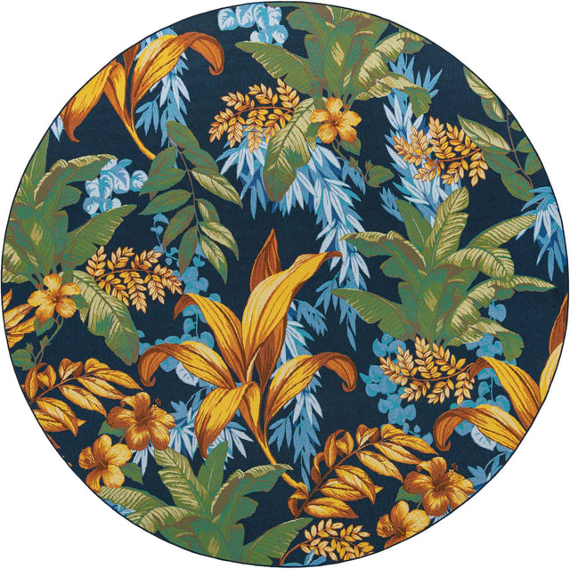 Multicolor 10' x 10' Outdoor Botanical Round Area Rug Weather Resistant for Patio, Deck, Terrace, Balcony, Porch Polypropylene Garden Floral Tropical Carpet for Sale at Rug Engine