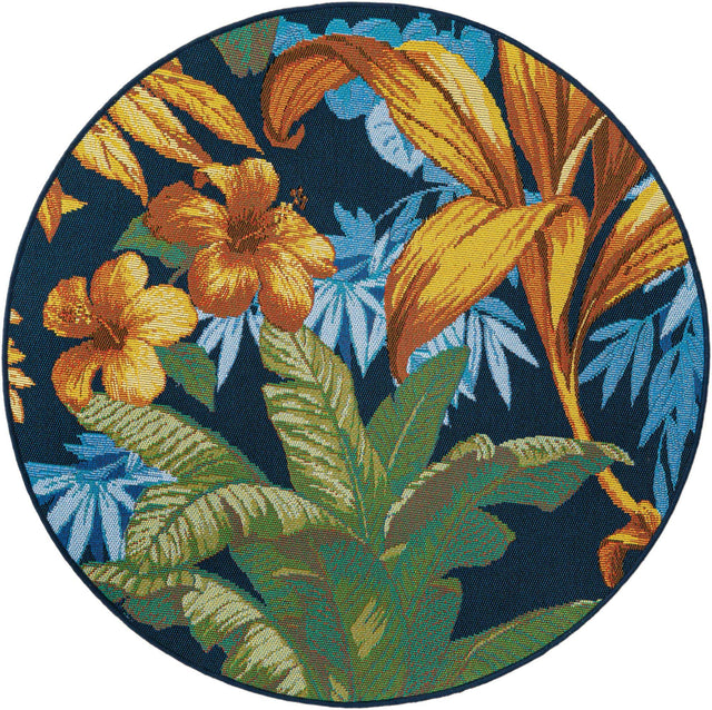 Multicolor 3' 1 x 3' 1 Outdoor Botanical Round Area Rug Weather Resistant for Patio, Deck, Terrace, Balcony, Porch Polypropylene Garden Floral Tropical Carpet for Sale at Rug Engine