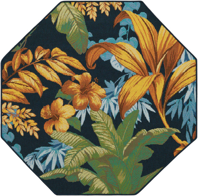 Multicolor 4' 1 x 4' 1 Outdoor Botanical Octagon Area Rug Weather Resistant for Patio, Deck, Terrace, Balcony, Porch Polypropylene Garden Floral Tropical Carpet for Sale at Rug Engine
