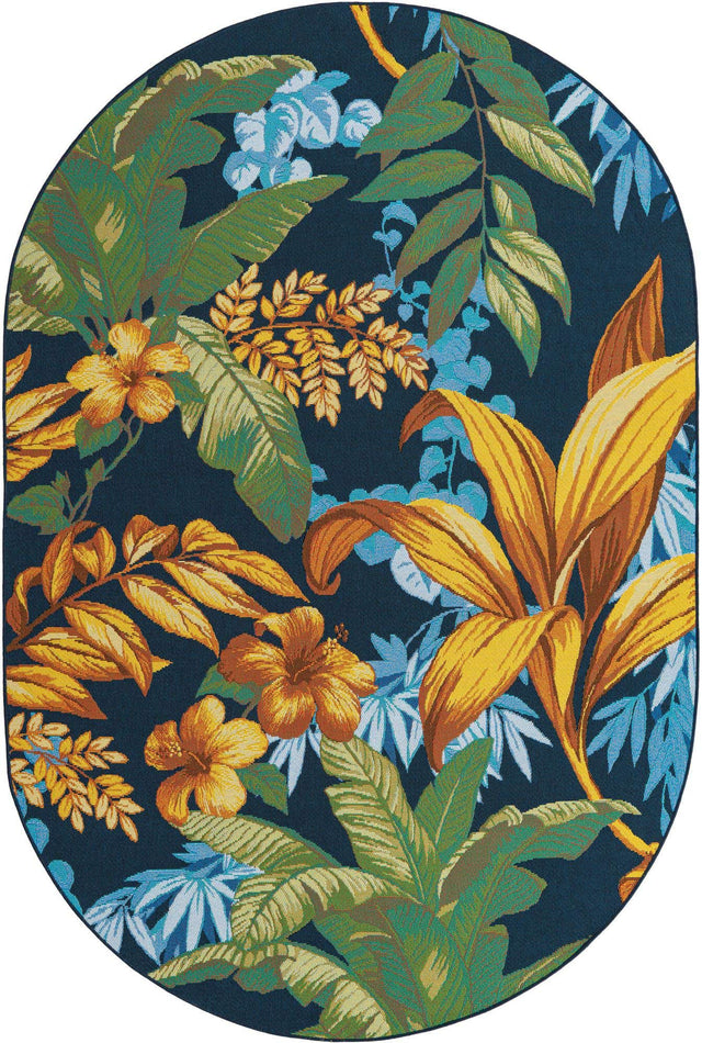Multicolor 5' 3 x 8' Outdoor Botanical Oval Area Rug Weather Resistant for Patio, Deck, Terrace, Balcony, Porch Polypropylene Garden Floral Tropical Carpet for Sale at Rug Engine