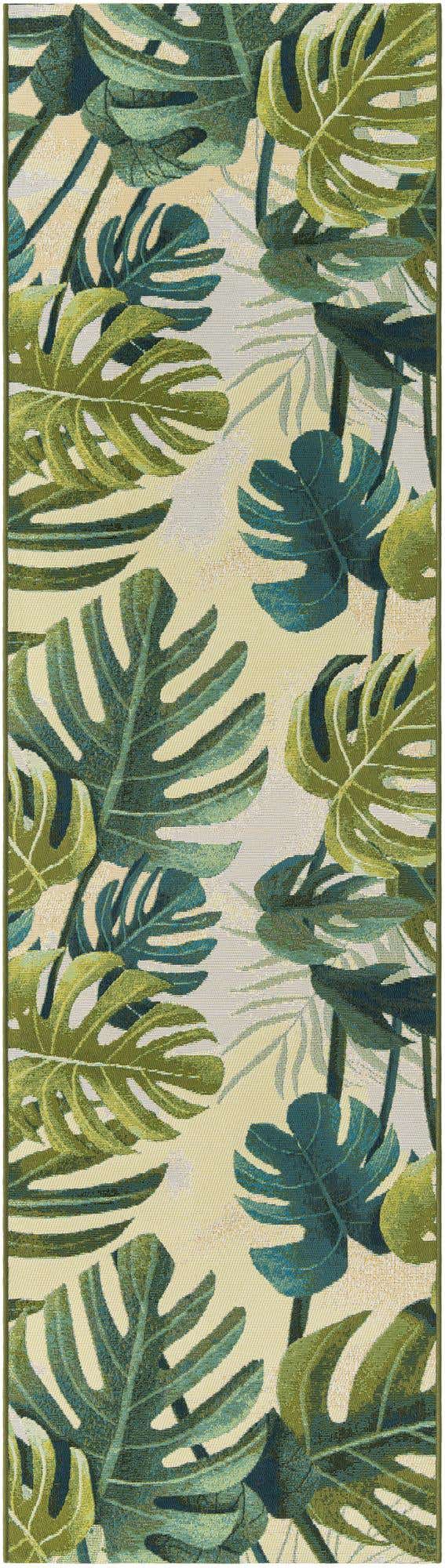 Green 2' 7 x 10' Outdoor Botanical Runner Area Rug Weather Resistant for Patio, Deck, Terrace, Balcony, Porch Polypropylene Garden Floral Tropical Carpet for Sale at Rug Engine