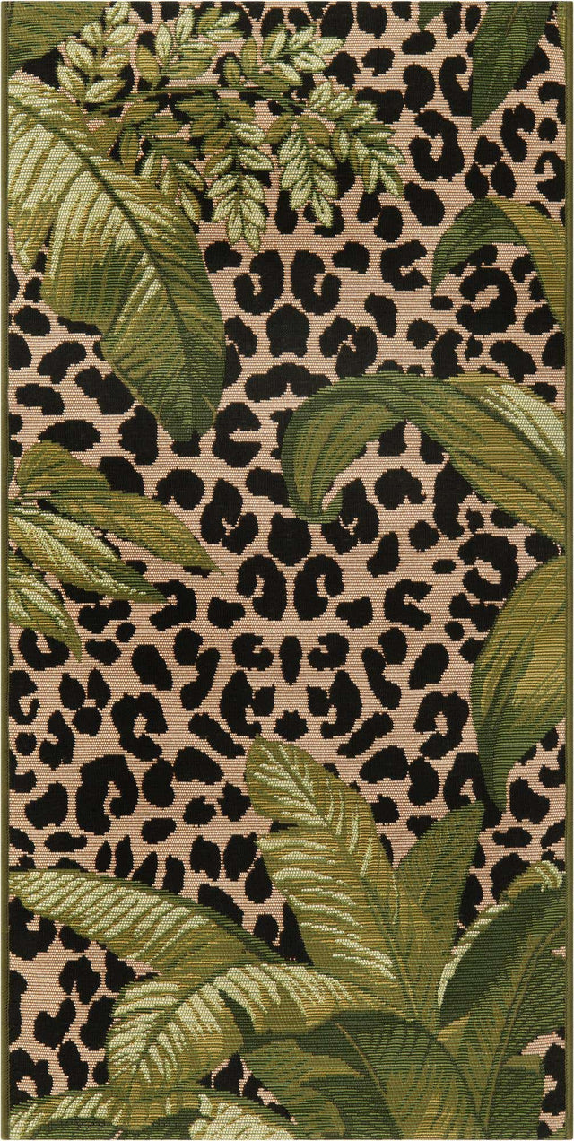 Green 2' x 4' 1 Outdoor Botanical Runner Area Rug Weather Resistant for Patio, Deck, Terrace, Balcony, Porch Polypropylene Garden Floral Tropical Carpet for Sale at Rug Engine