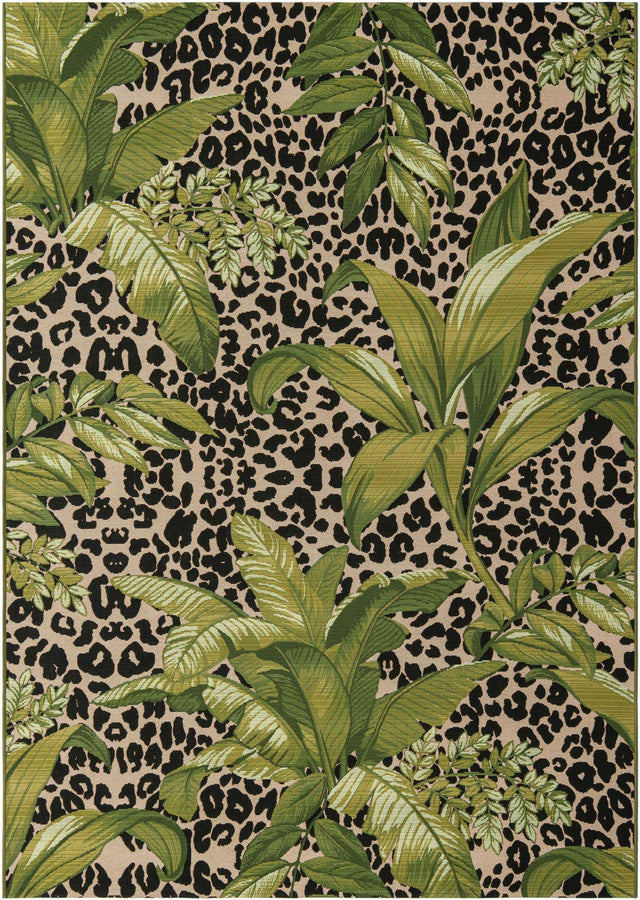 Green 6' 1 x 9' Outdoor Botanical Rectangle Area Rug Weather Resistant for Patio, Deck, Terrace, Balcony, Porch Polypropylene Garden Floral Tropical Carpet for Sale at Rug Engine