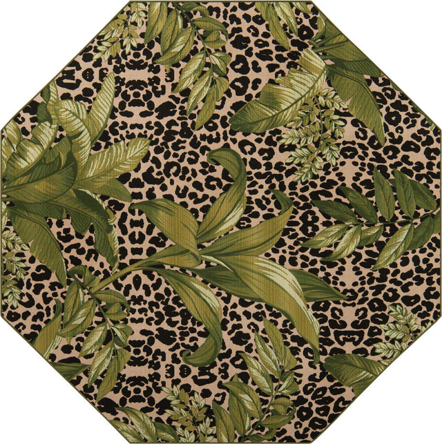 Green 7' 10 x 7' 10 Outdoor Botanical Octagon Area Rug Weather Resistant for Patio, Deck, Terrace, Balcony, Porch Polypropylene Garden Floral Tropical Carpet for Sale at Rug Engine