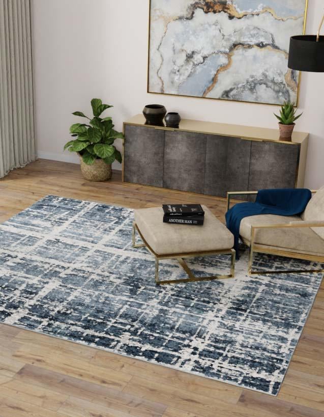 Navy Blue 7' 10 x 7' 10 Jill Zarin Uptown Square Area Rug 70% Polypropylene & 30% Polyester Contemporary Carpet for Living, Dining, Office, Bedroom for Sale at Rug Engine