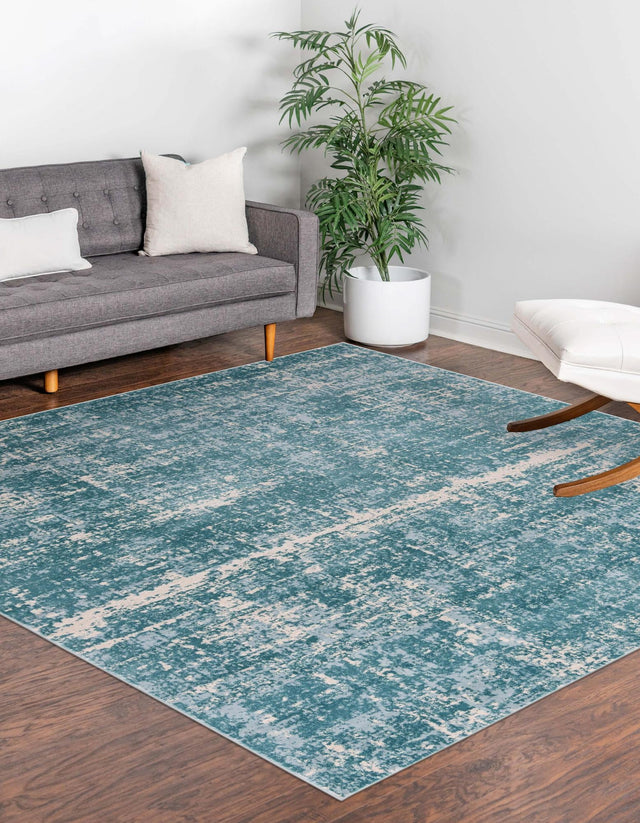 Turquoise 7' 10 x 7' 10 Jill Zarin Uptown Square Area Rug 70% Polypropylene & 30% Polyester Contemporary Carpet for Living, Dining, Office, Bedroom for Sale at Rug Engine