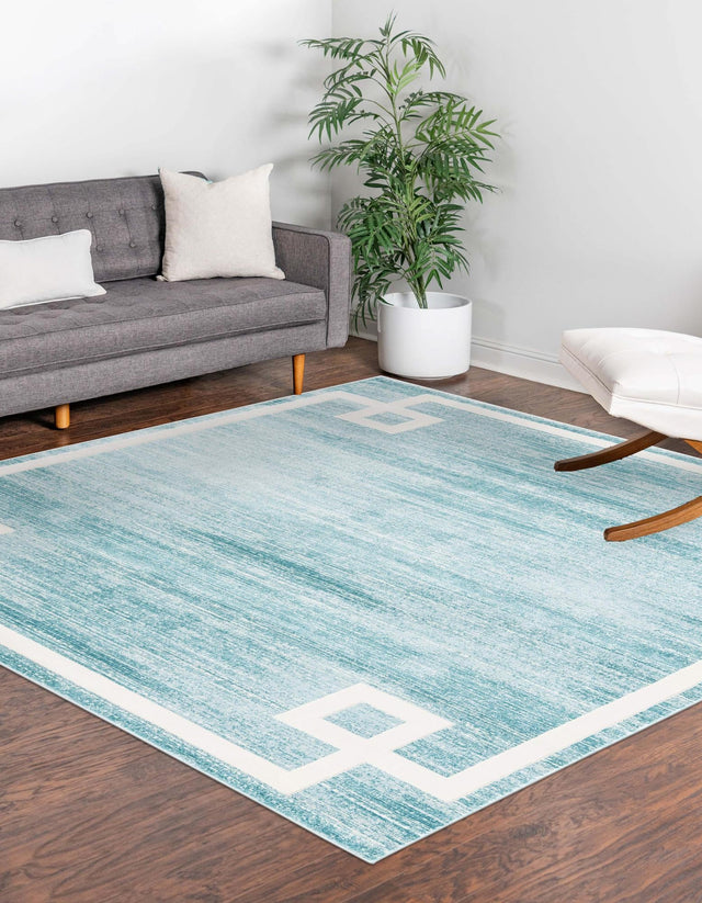 Turquoise 7' 10 x 7' 10 Jill Zarin Uptown Square Area Rug 70% Polypropylene & 30% Polyester Contemporary Carpet for Living, Dining, Office, Bedroom for Sale at Rug Engine