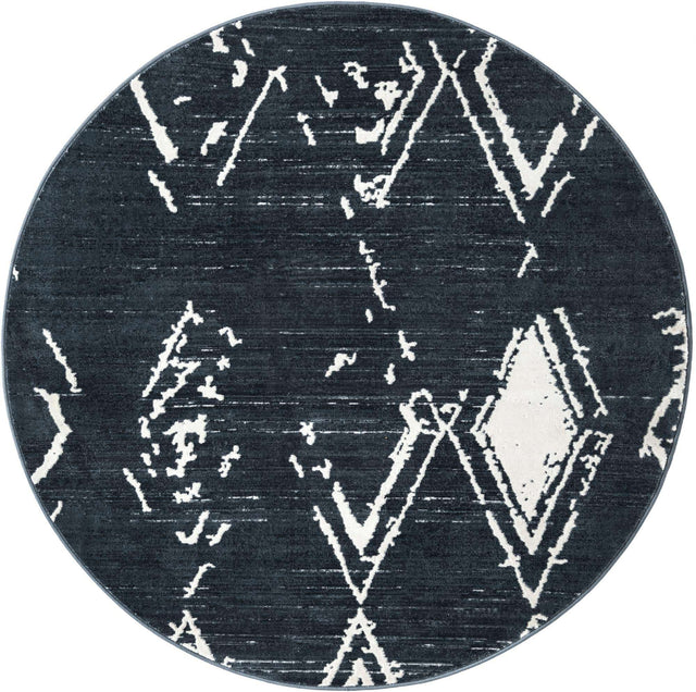 Navy Blue 5' 3 x 5' 3 Jill Zarin Uptown Round Area Rug 70% Polypropylene & 30% Polyester Contemporary Carpet for Living, Dining, Office, Bedroom for Sale at Rug Engine