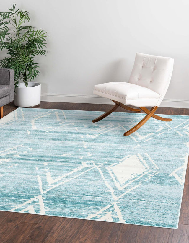 Turquoise 7' 10 x 7' 10 Jill Zarin Uptown Square Area Rug 70% Polypropylene & 30% Polyester Contemporary Carpet for Living, Dining, Office, Bedroom for Sale at Rug Engine