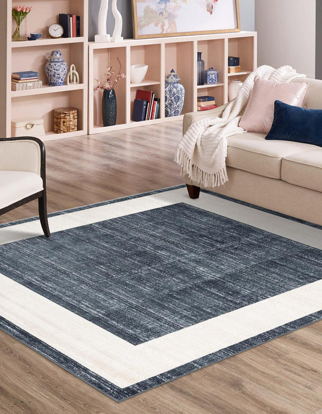 Navy Blue 7' 10 x 7' 10 Jill Zarin Uptown Square Area Rug 70% Polypropylene & 30% Polyester Contemporary Carpet for Living, Dining, Office, Bedroom for Sale at Rug Engine