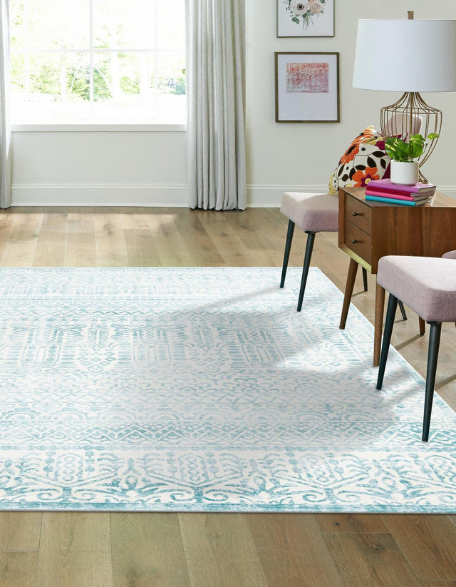 Teal 7' 10 x 7' 10 Jill Zarin Uptown Square Area Rug 70% Polypropylene & 30% Polyester Contemporary Carpet for Living, Dining, Office, Bedroom for Sale at Rug Engine