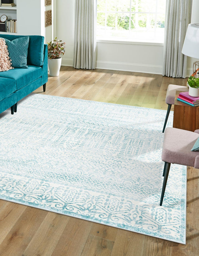 Teal 7' 10 x 7' 10 Jill Zarin Uptown Square Area Rug 70% Polypropylene & 30% Polyester Contemporary Carpet for Living, Dining, Office, Bedroom for Sale at Rug Engine