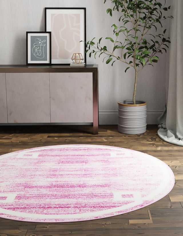 Pink 5' 3 x 5' 3 Jill Zarin Uptown Round Area Rug 70% Polypropylene & 30% Polyester Contemporary Carpet for Living, Dining, Office, Bedroom for Sale at Rug Engine