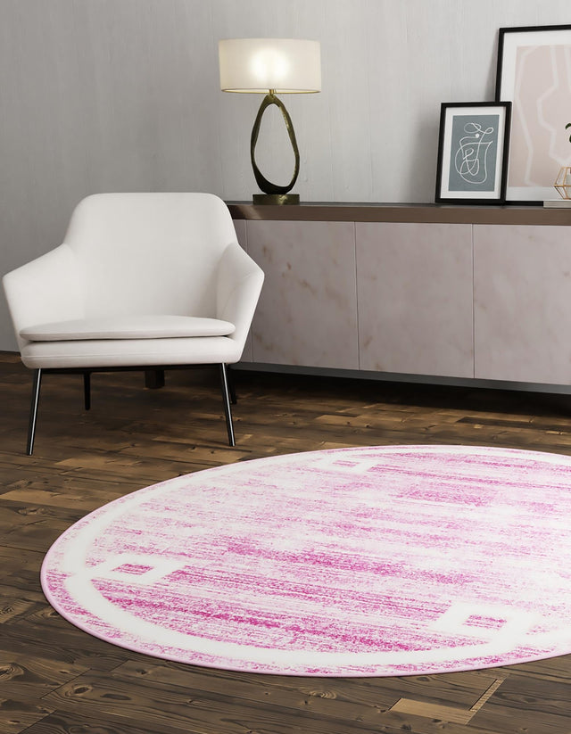 Pink 5' 3 x 5' 3 Jill Zarin Uptown Round Area Rug 70% Polypropylene & 30% Polyester Contemporary Carpet for Living, Dining, Office, Bedroom for Sale at Rug Engine