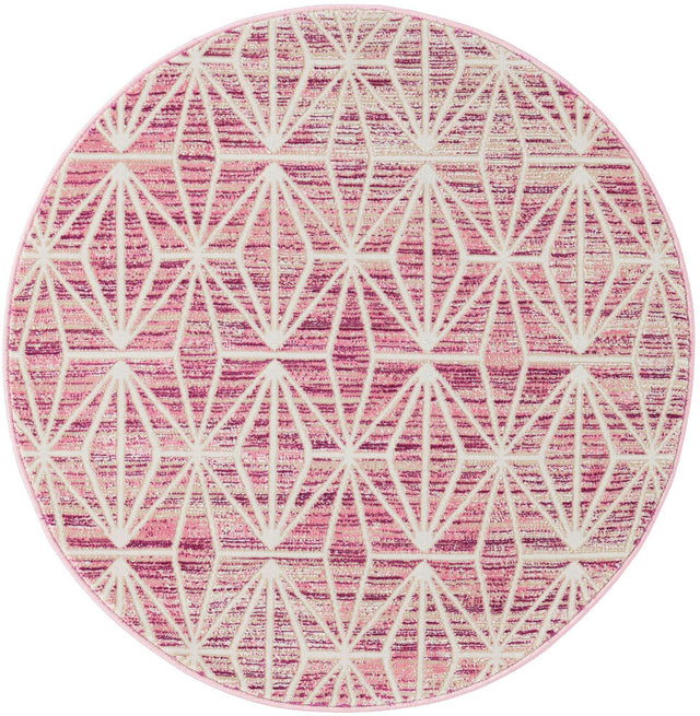 Pink 3' 1 x 3' 1 Jill Zarin Uptown Round Area Rug 70% Polypropylene & 30% Polyester Contemporary Carpet for Living, Dining, Office, Bedroom for Sale at Rug Engine