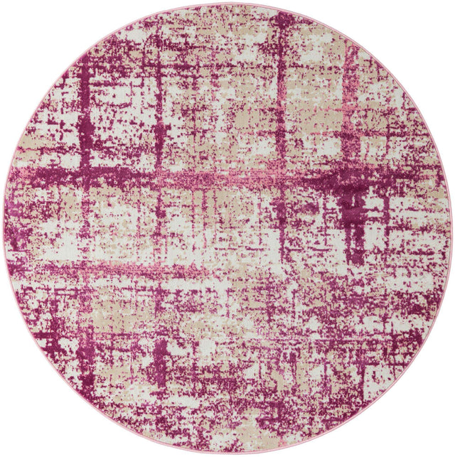 Pink 5' 3 x 5' 3 Jill Zarin Uptown Round Area Rug 70% Polypropylene & 30% Polyester Contemporary Carpet for Living, Dining, Office, Bedroom for Sale at Rug Engine