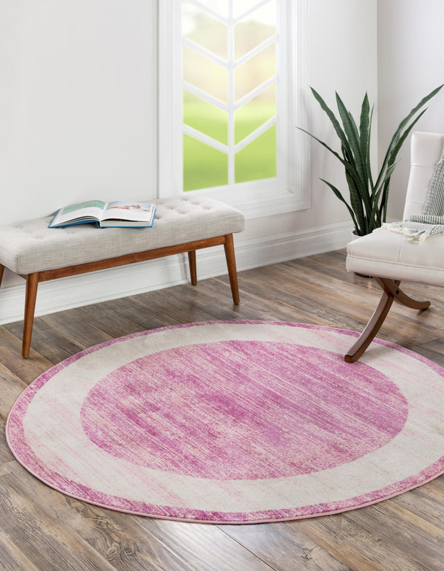 Pink 5' 3 x 5' 3 Jill Zarin Uptown Round Area Rug 70% Polypropylene & 30% Polyester Contemporary Carpet for Living, Dining, Office, Bedroom for Sale at Rug Engine