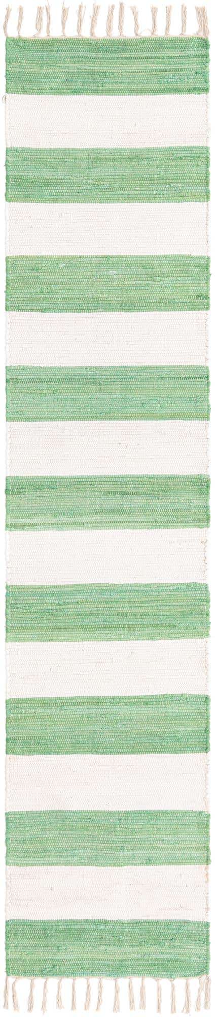 Green and Ivory 2' 2 x 10' Chindi Rag Runner Area Rug 100% Cotton All Natural Eco-Friendly Carpet Mat Decor for Homes for Sale at Rug Engine