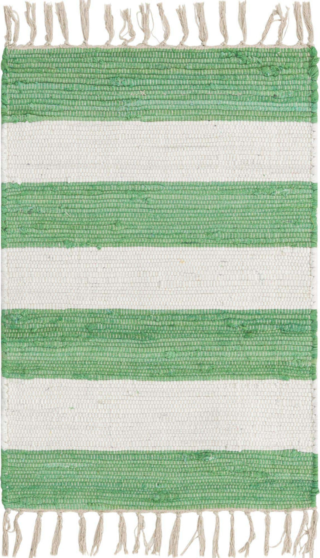 Green and Ivory 2' 2 x 3' 1 Chindi Rag Rectangle Area Rug 100% Cotton All Natural Eco-Friendly Carpet Mat Decor for Homes for Sale at Rug Engine